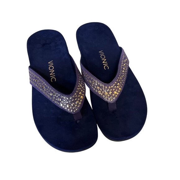 Vionic Womens Orthotic Flip-Flops Size 8 blue Studded   Footbed Slip-On Sandals - Picture 1 of 6